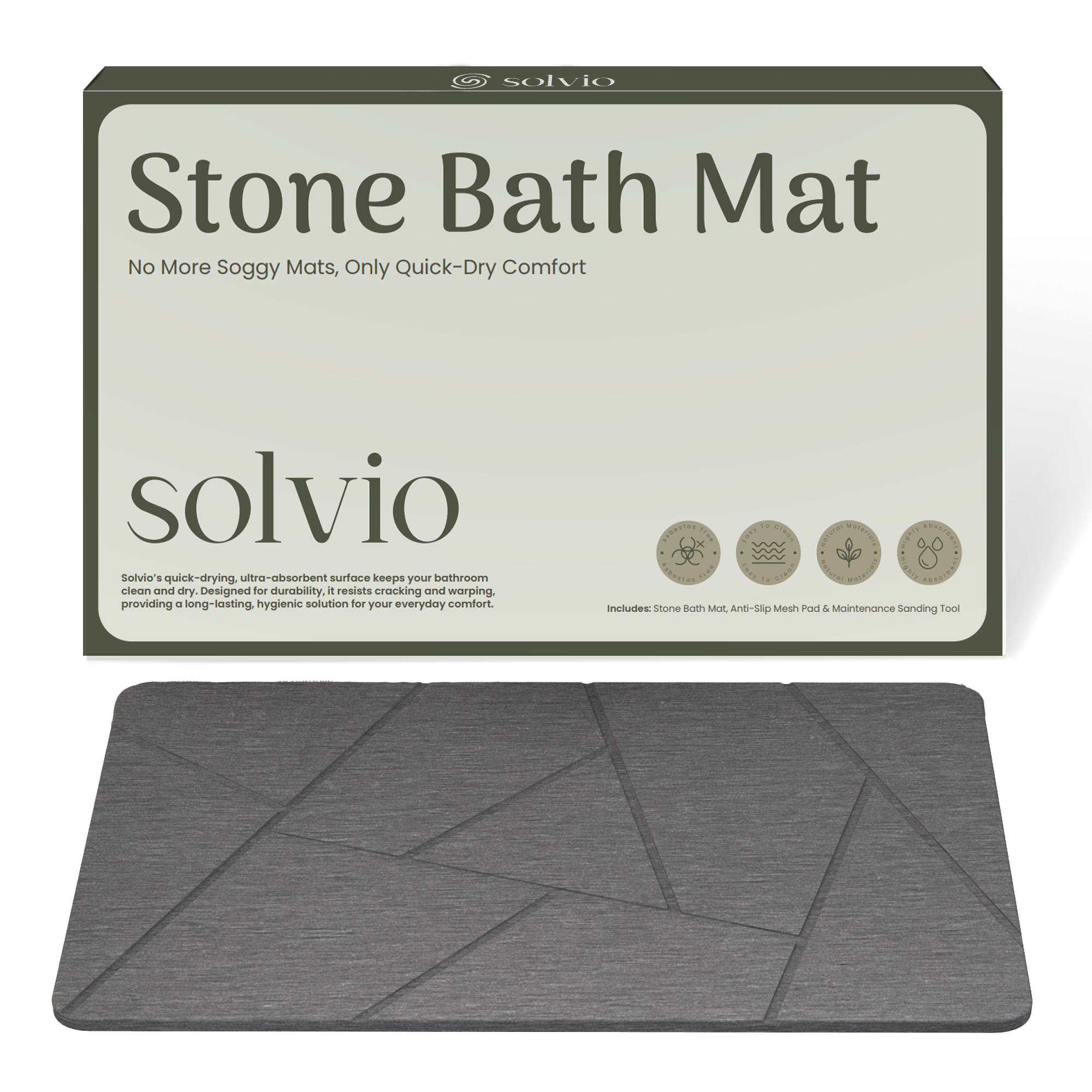 Solvio Quick Dry Shower Stone Bath Mat, 24 x 16 Inch (Abstract)