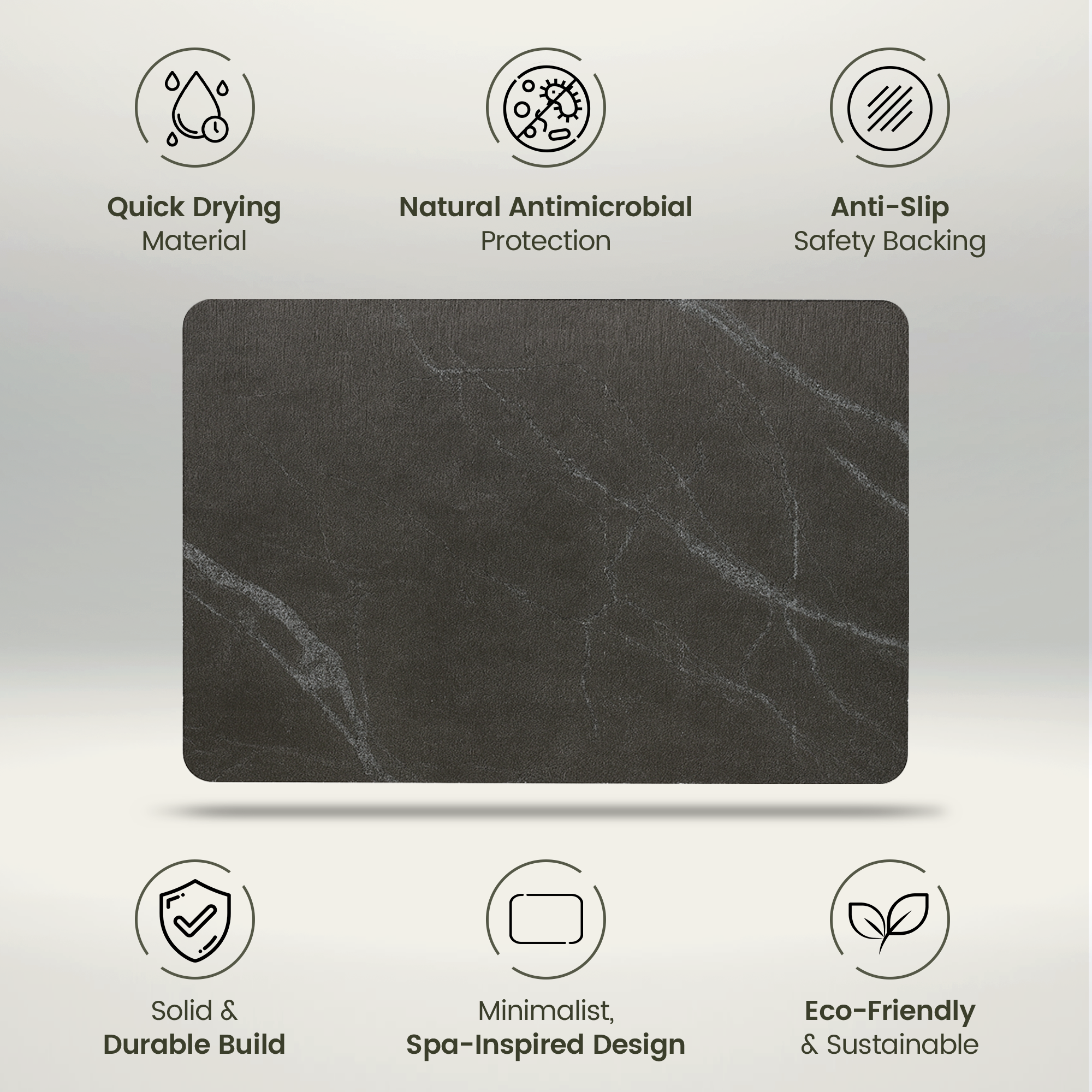 Solvio Quick Dry Shower Stone Bath Mat, 24 x 16 Inch (Marble)