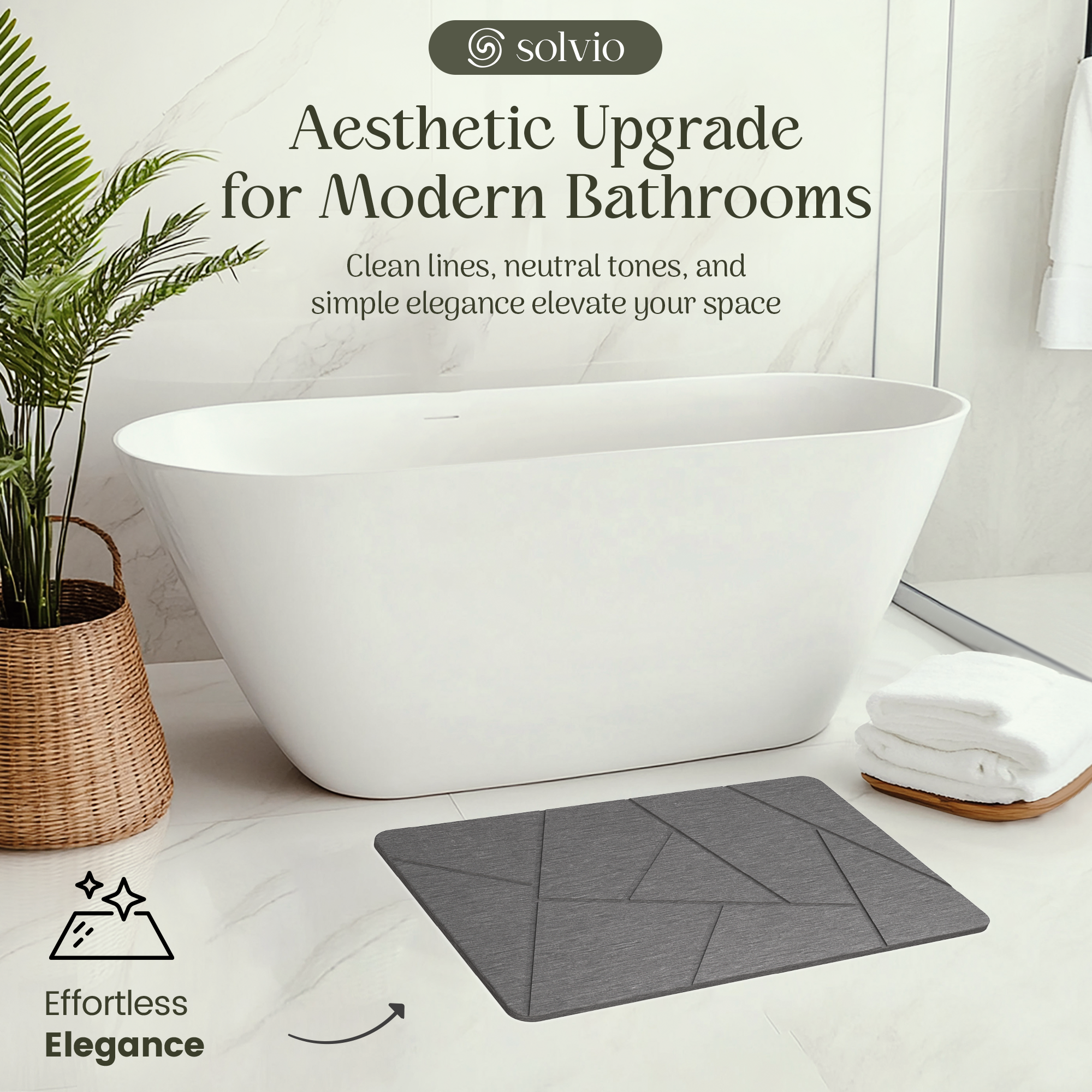 Solvio Quick Dry Shower Stone Bath Mat, 24 x 16 Inch (Abstract)